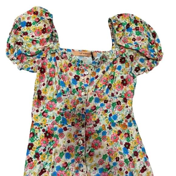 The Andamane Daisy Floral Mini Dress | Sweetheart Neck Puff Sleeve | Size Small - Picture 6 of 9